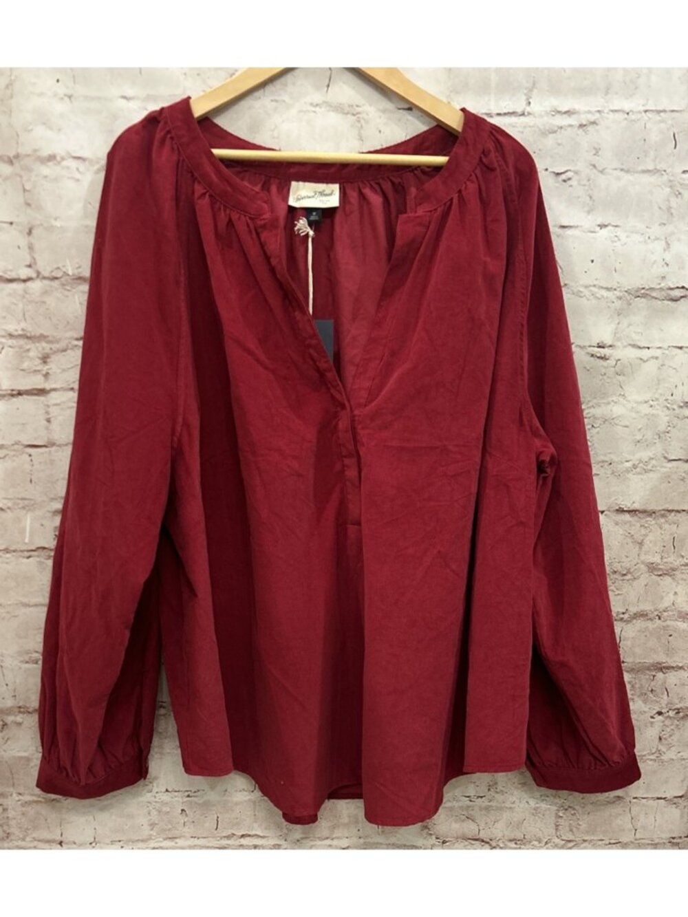 Universal Thread Womens 3X Corduroy Top Cranberry Red Popover Balloon Sleeve NEW